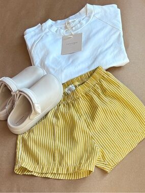 Fostered Kids' Yellow Striped High Waist Matching Shorts Set